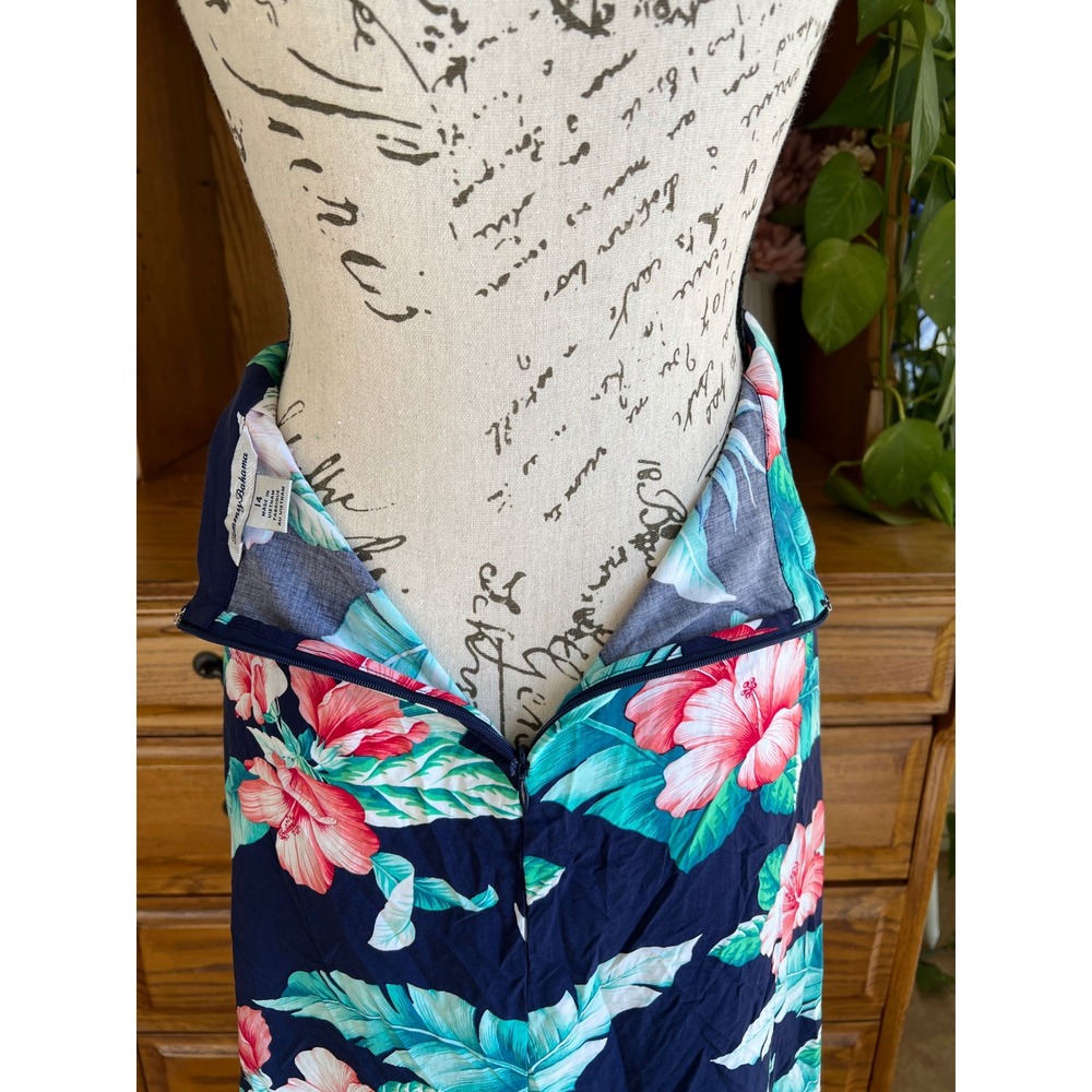 Tommy Bahama Floral Maxi Skirt Navy Blue Tropical Hibiscus Rayon Womens 14 - Picture 7 of 10